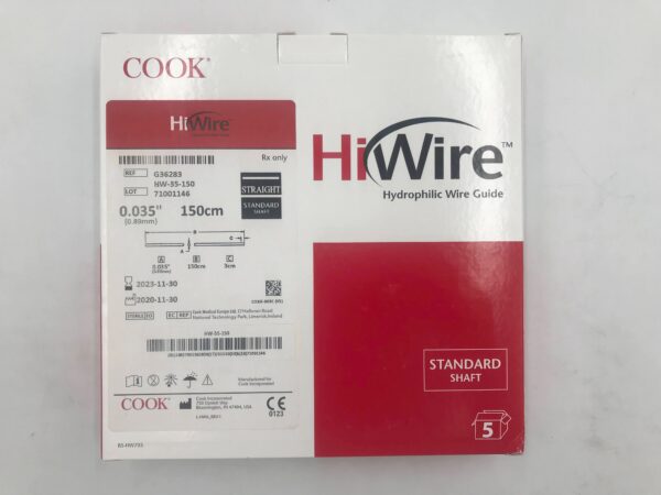 COOK G36283 HiWire Hydrophilic Wire Guide Straight, Standard Shaft .035" x 150cm x 3cm (5/Box)(X)