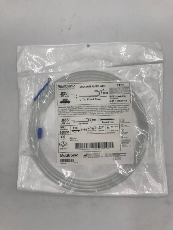 MEDTRONIC 008631 Angiographic Exchange Guide Wire PTFE with J Tip Fixed Core .035" x 260cm x 3mm (X)