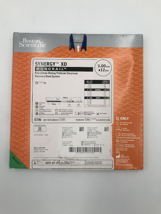 BOSTON SCIENTIFIC 394181230 SYNERGY XD Monorail Everolimus-Eluting Platinum Chromium Coronary Stent System 2F-2.6F x 3x12mm (X)