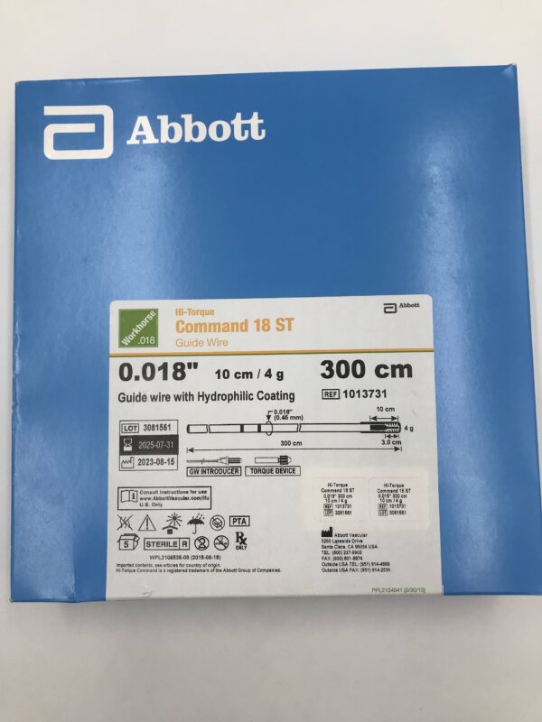 ABBOTT 1013731 Workhorse Hi-Torque Command 18 ST Guide Wire 0.018" x 300cm (5/Box) (X)