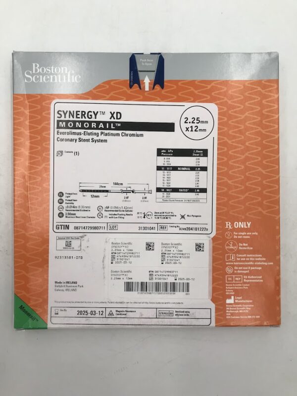 BOSTON SCIENTIFIC 394181222 SYNERGY XD Monorail Everolimus-Eluting Platinum Chromium Coronary Stent System 2F-2.6F x 2.25x12mm(X)