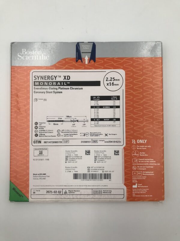 BOSTON SCIENTIFIC 394181622 SYNERGY XD Monorail Everolimus-Eluting Platinum Chromium Coronary Stent System 2F-2.6F x 2.25x16mm(X)