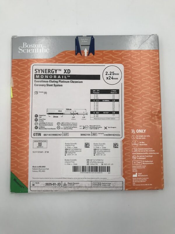BOSTON SCIENTIFIC 394182422 SYNERGY XD Monorail Everolimus-Eluting Platinum Chromium Coronary Stent System 2F-2.6F x 2.25x24mm(X)