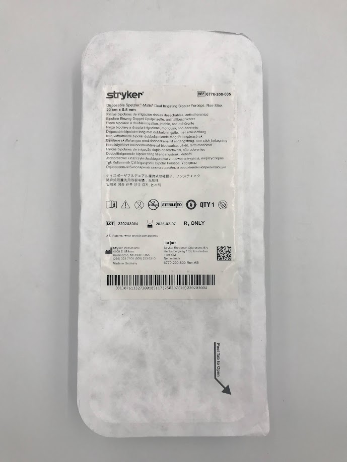 STRYKER 6770-200-005 Spetzler -Malis Dual Irrigating Bipolar Forceps, Non-Stick 20cm x .5mm (X)