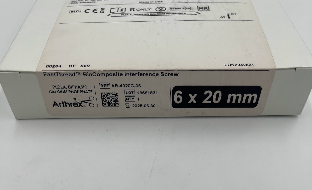 ARTHREX AR-4020C-06 FastThread BioComposite Interference Screw 6 x 20mm (X) - Image 2