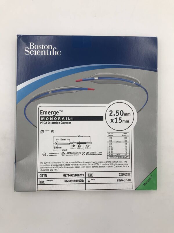 BOSTON SCIENTIFIC 391891525 Emerge Monorail PTCA Dilatation Catheter 1.8F-2.6F x 2.50mm x 15mm