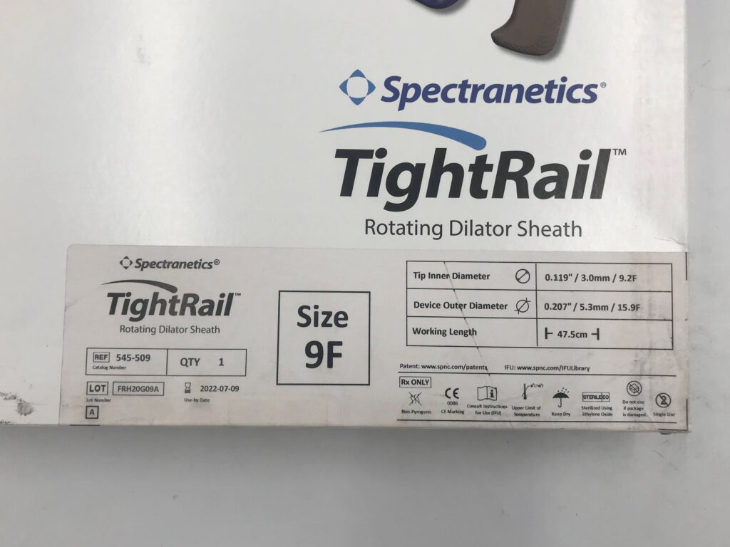 SPECTRANETICS 545-509 TightRail Rotating Dilator Sheath 9F (X