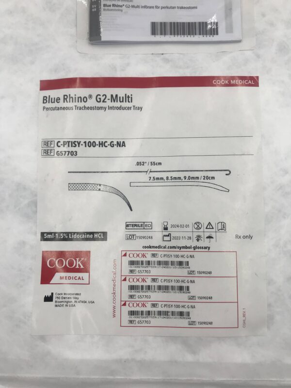 COOK G57703 Blue Rhino G2-Multi Percutaneous Tracheostomy Introducer Tray (X)