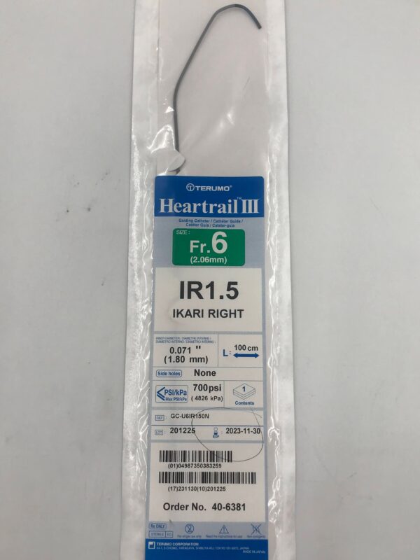 TERUMO 40-6381 Heartrail III Guiding Catheter IR1.5 IKARI Right 6F x 100cm (X)