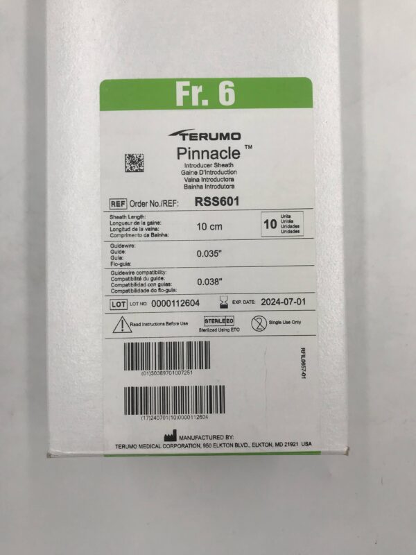 TERUMO RSS601 Pinnacle Introducer Sheath 6F x 10cm (10/Box)(X)