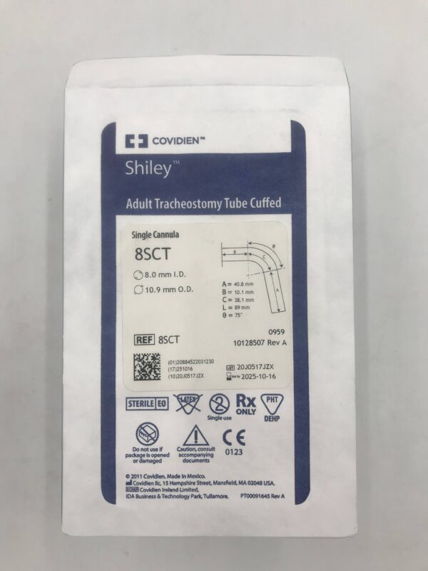 COVIDIEN 8SCT Shiley Adult Tracheostomy Tube Cuffed, Single Cannula 8mm x10.9mm