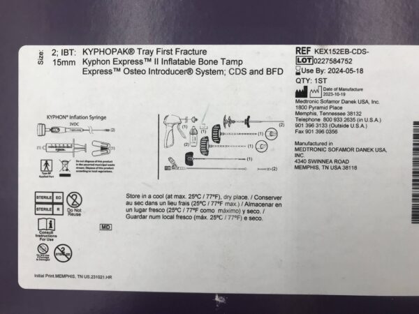 MEDTRONIC KEX152EB-CDS- KYPHON Balloon Kyphoplasty w/ KYPHON Express II Inflatable Bone Tamps Size:2 x 15mm(X)