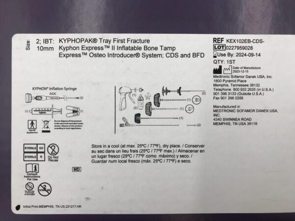 MEDTRONIC KEX102EB-CDS- KYPHON Balloon Kyphoplasty w/ KYPHON Express II Inflatable Bone Tamps Size:2 x 10mm(X)