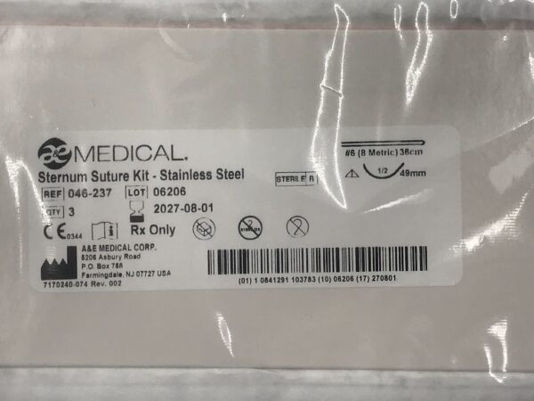 A&E MEDICAL 046-237 Sternum Suture Kit #6 (8-Metric) 36cm, 1/2 49mm