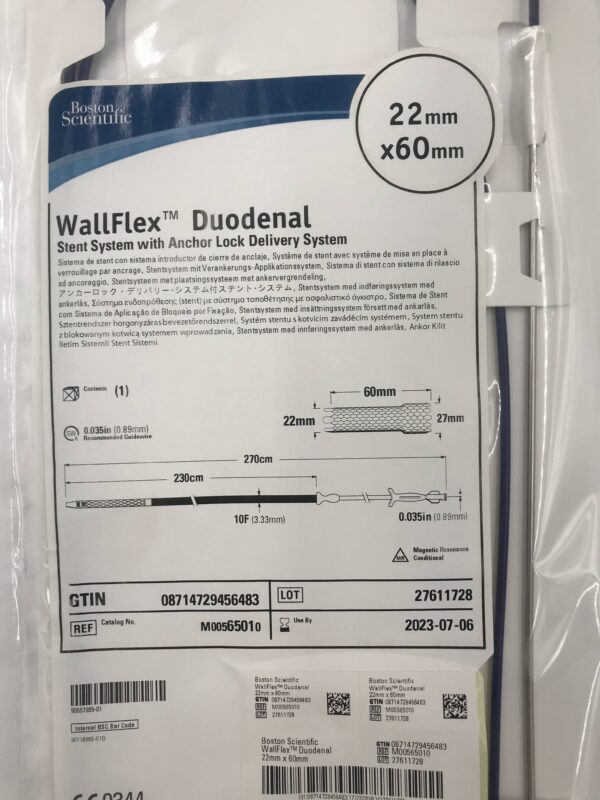 BOSTON SCIENTIFIC 6501 WallFlex Duodenal Stent System w/ Ancho Lock Delivery System 10F x 22mm x 60mm (X)