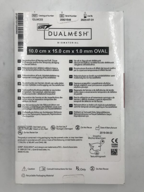 GORE 1DLMC03 DualMesh Biomaterial , Oval 10cm x 15cm x 1mm(X)