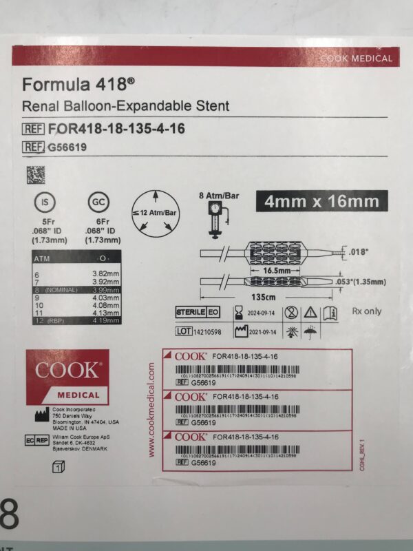 COOK G56619 Formula 418 Renal Balloon-Expandable Stent 4mm x 16mm (X)