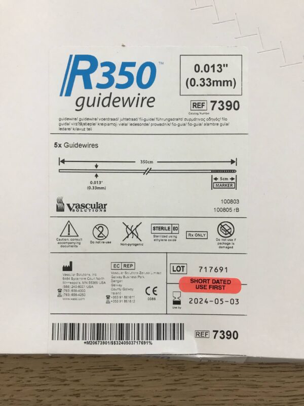 VASCULAR SOLUTIONS 7390 R350 Guidewire 0.013in 350cm (5/Box)(X)