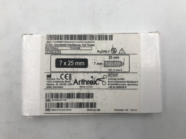 ARTHREX AR-1371T Full Threaded Cannulated Interference Screw 7 x 25mm (X)
