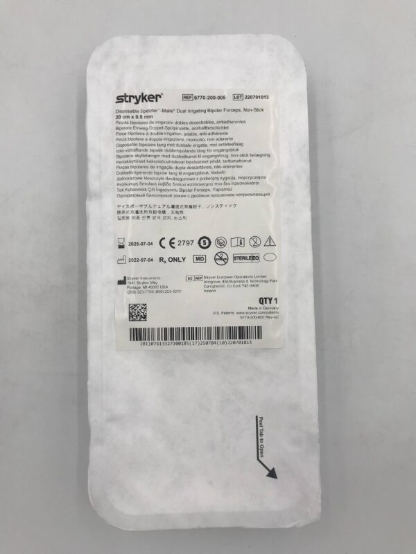 STRYKER 6770-200-005 Spetzler -Malis Dual Irrigating Bipolar Forceps, Non-Stick 20cm x .5mm