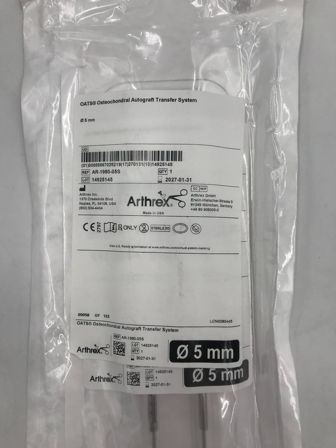 ARTHREX AR-1980-05S OATS Osteochondral Autograft Transfer System