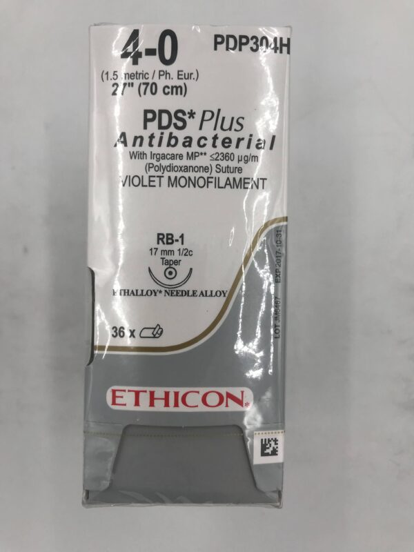ETHICON PDP304H PDS*Plus Antibacterial w/ Irgacare MP Violet Monofilament Suture 4-0, 27" (36/Box)(X)
