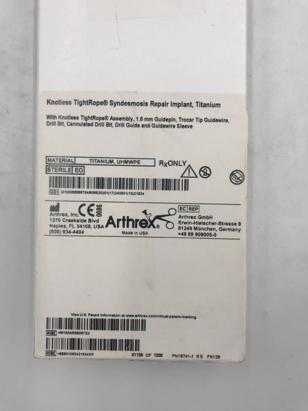 ARTHREX AR-8926T Knotless TightRope Syndesmosis Repair Implant, Titanium