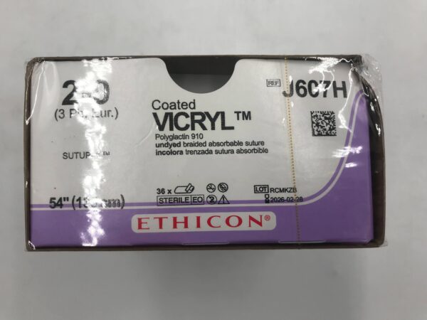 ETHICON J607H VICRYL Coated Undyed Braided Absorbable Suture 2-0, 54" (36/Box)