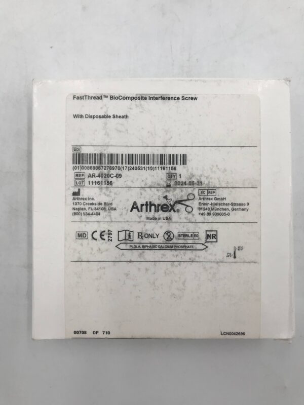 ARTHREX AR-4020C-09 FastThread BioComposite Interference Screw w/ Disposable Sheath 9x20mm (X)