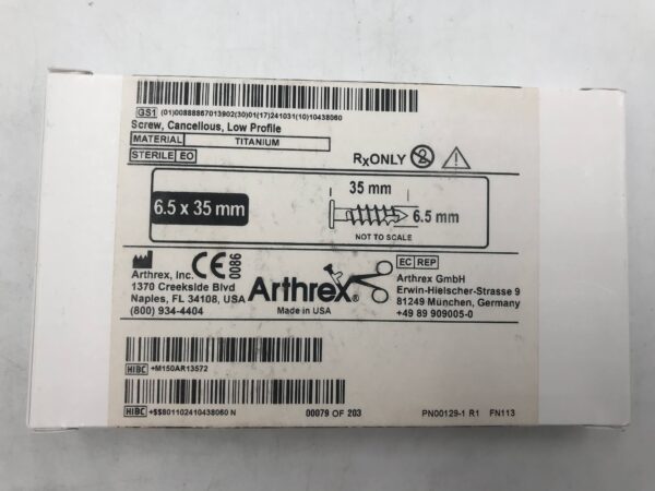 ARTHREX AR-1357 Low Profile, Cancellous, Titanium Screw 6.5x35mm (X)