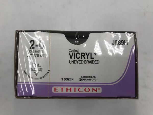 ETHICON J589H VICRYL* Coated Undyed Braided 2-0, 27" (36/Box)