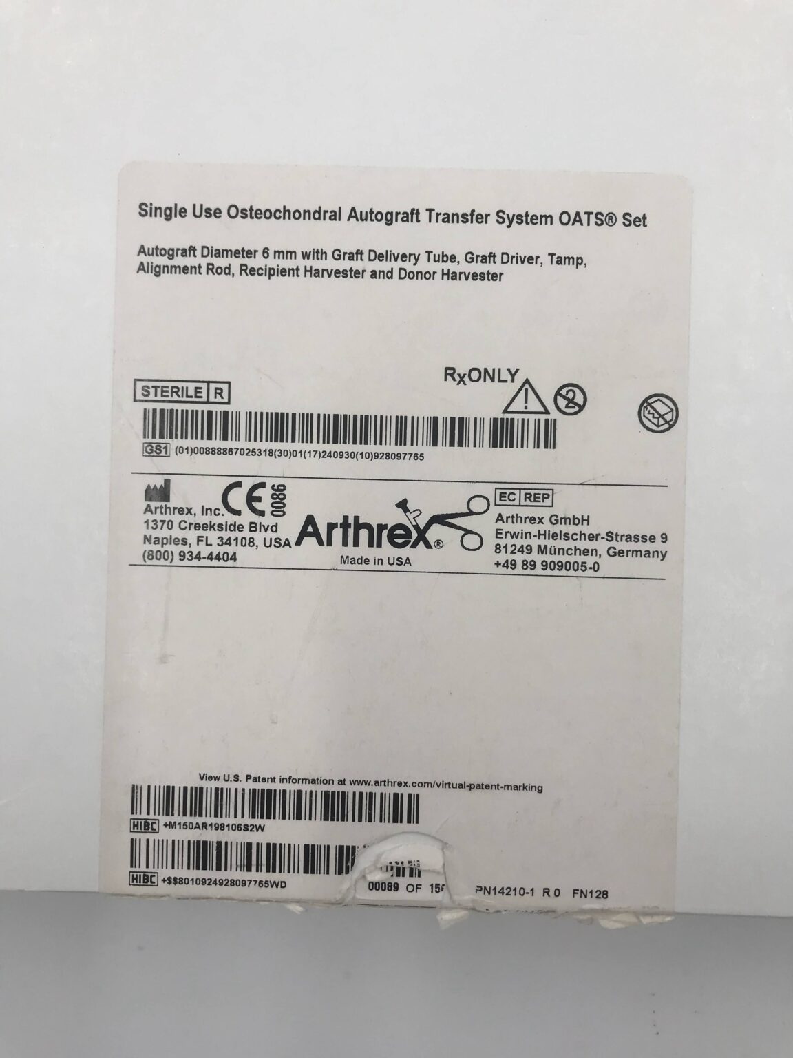 ARTHREX AR-1981-06S Single Use Osteochondral Autograft Transfer