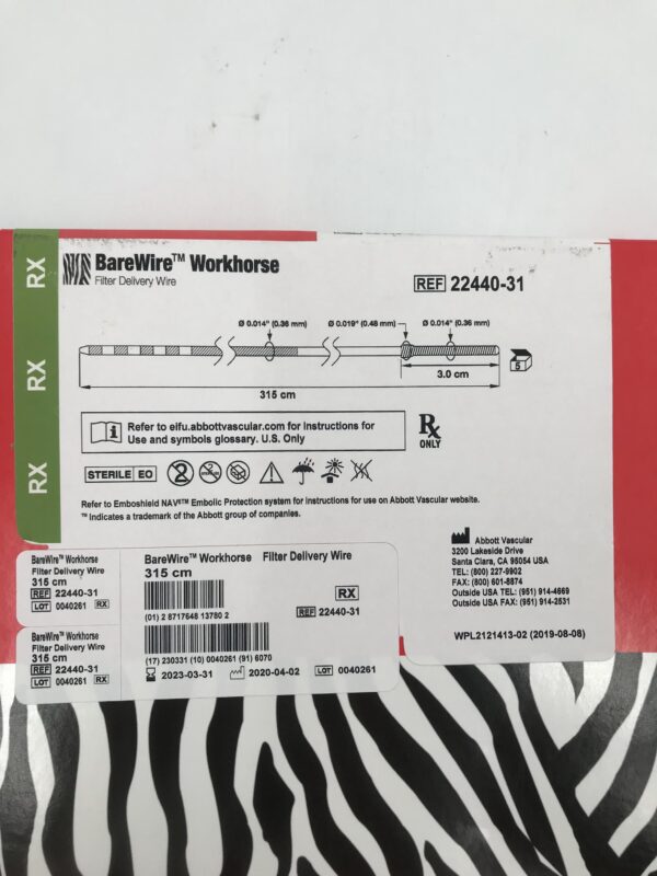 ABBOTT 22440-31 BareWire Workhorse Filter Delivery Wire 0.014in x 315cm (5/Box)(X)
