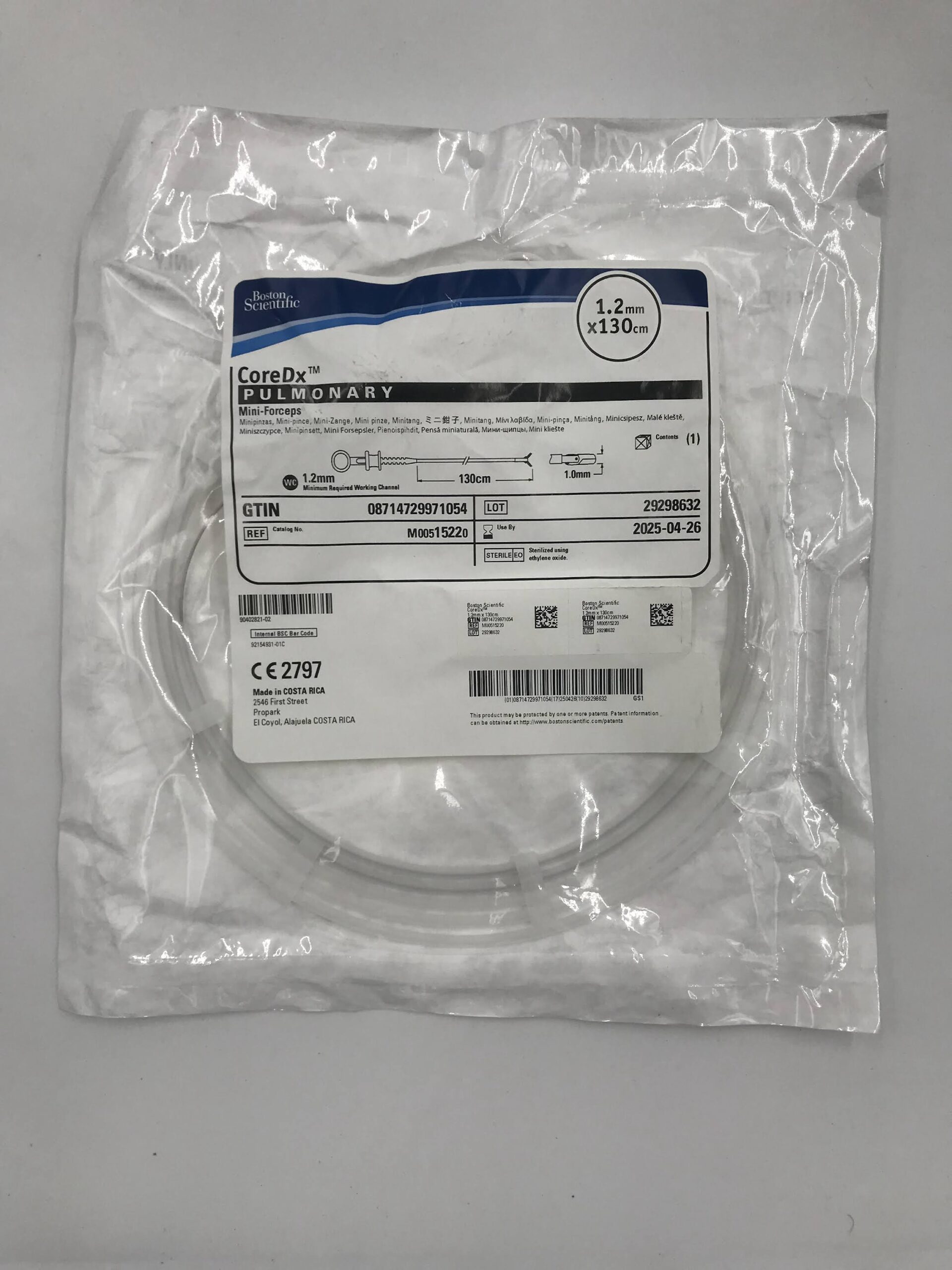 BOSTON SCIENTIFIC 1522 CoreDX Pulmonary Mini-Forceps 1.2mm x 130cm (X)