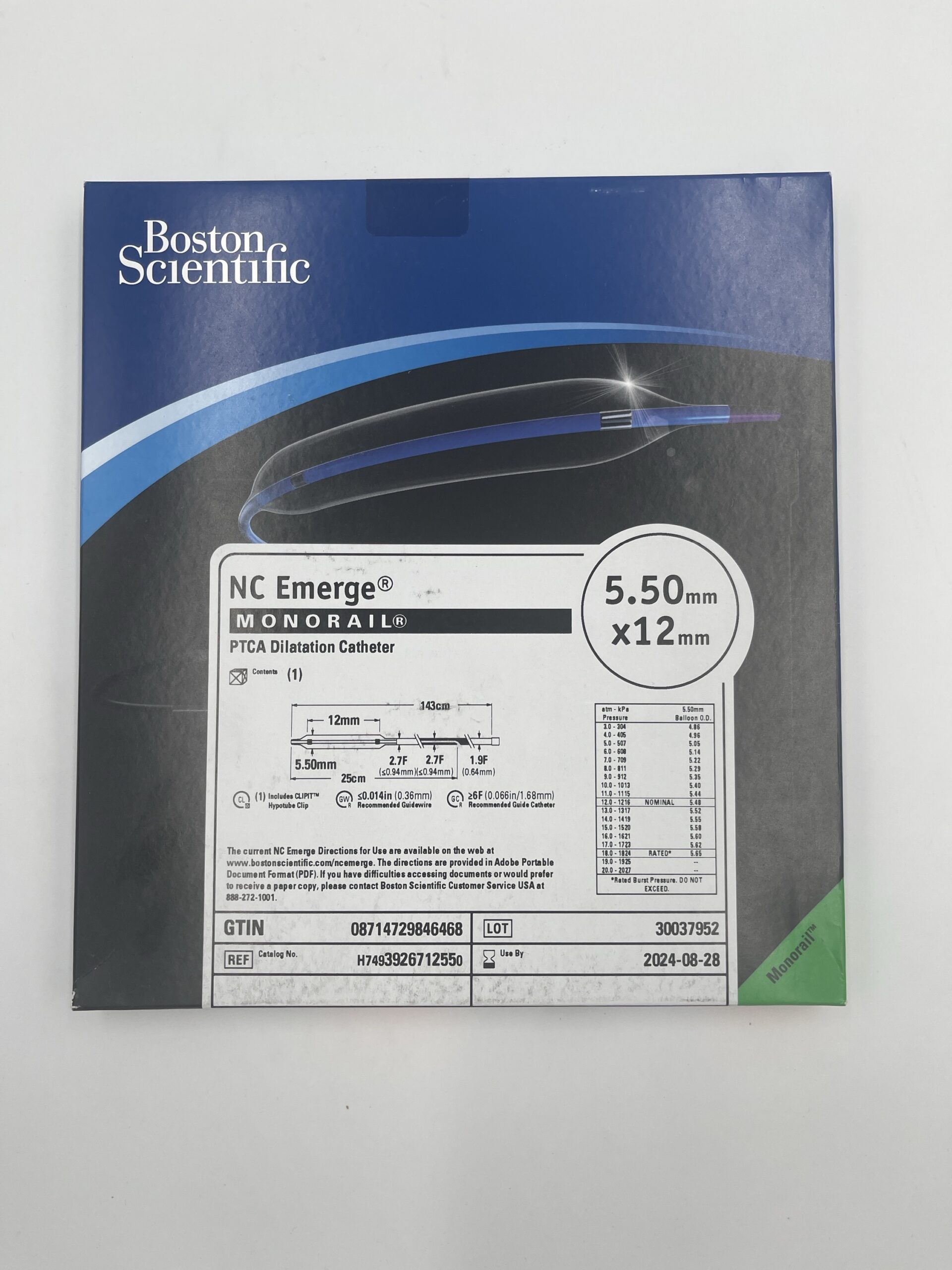 BOSTON SCIENTIFIC 392671255 NC Emerge Monorail PTCA Dilatation Catheter 5.50mm x 12mm (X)