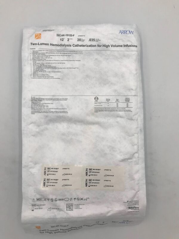 ARROW AK-15122-F Two-Lumen Hemodialysis Catheterization for High Volume Infusions 12F x 20cm x .035" (SD)