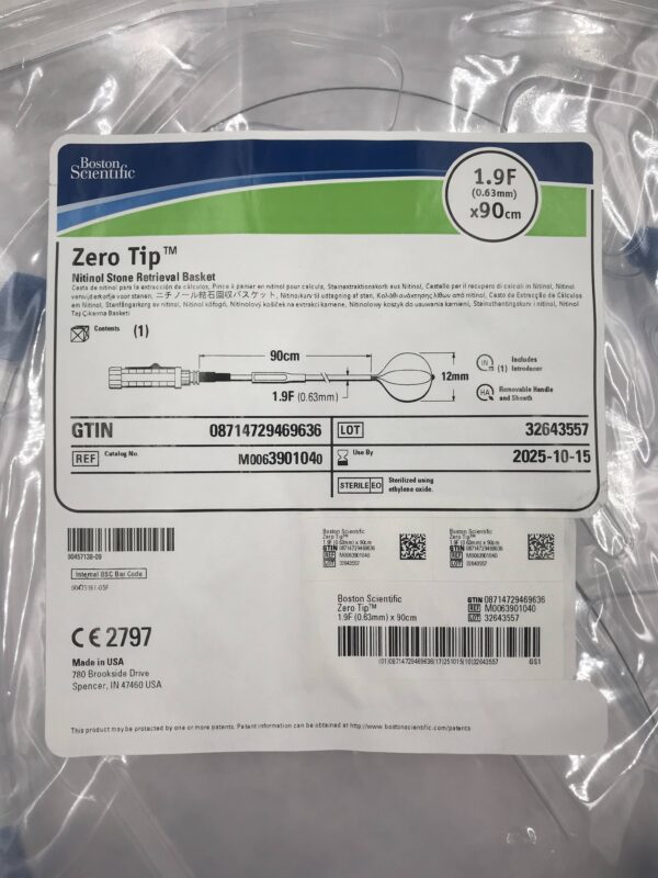 BOSTON SCIENTIFIC 390104 Zero Tip Nitinol Stone Retrieval Basket 1.9F x 90cm