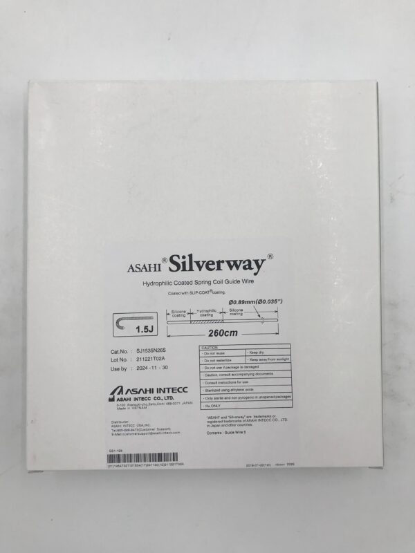 ASAHI SJ1535N26S Silverway Hydrophilic Coated Spring Coil Guide Wire 1.5J, 260cm(5/Box)(X)