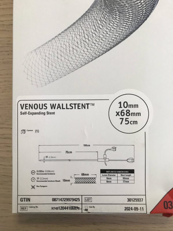 BOSTON SCIENTIFIC 1204410687 Venous Wallstent Self-Expanding Stent 7F x 10x68mm x 75cm (X)