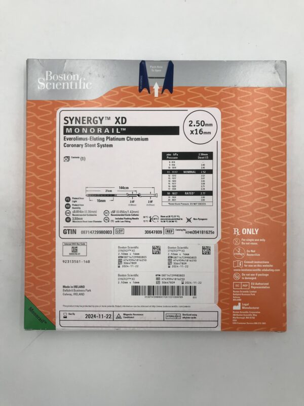BOSTON SCIENTIFIC 394181625 SYNERGY XD Monorail Everolimus-Eluting Platinum Chromium Coronary Stent System 2.50mm x 16mm(X)
