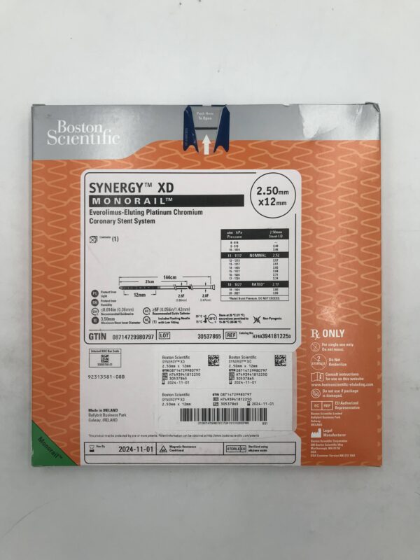 BOSTON SCIENTIFIC 394181225 SYNERGY XD Monorail Everolimus-Eluting Platinum Chromium Coronary Stent System 2.50mm x 12mm(X)