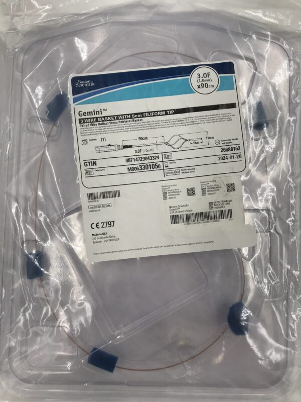 BOSTON SCIENTIFIC 330105 Gemini Paired Wire Helical Stone Retrieval 3 Wire Basket w/ 5cm Filiform Tip 3F x 90cm (X)