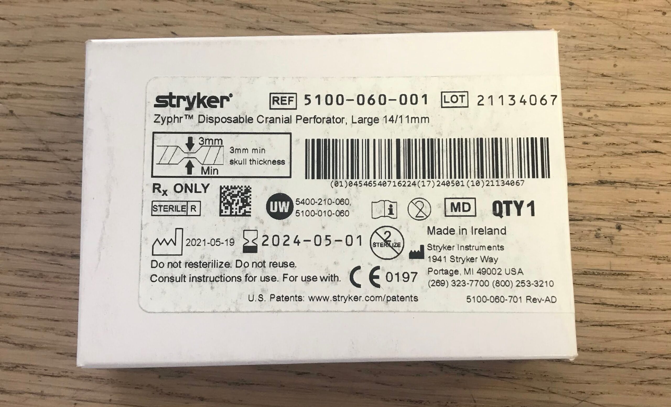 STRYKER 5100-060-001 Zyphr Disposable Cranial Perforator Large 14/11mm (X)
