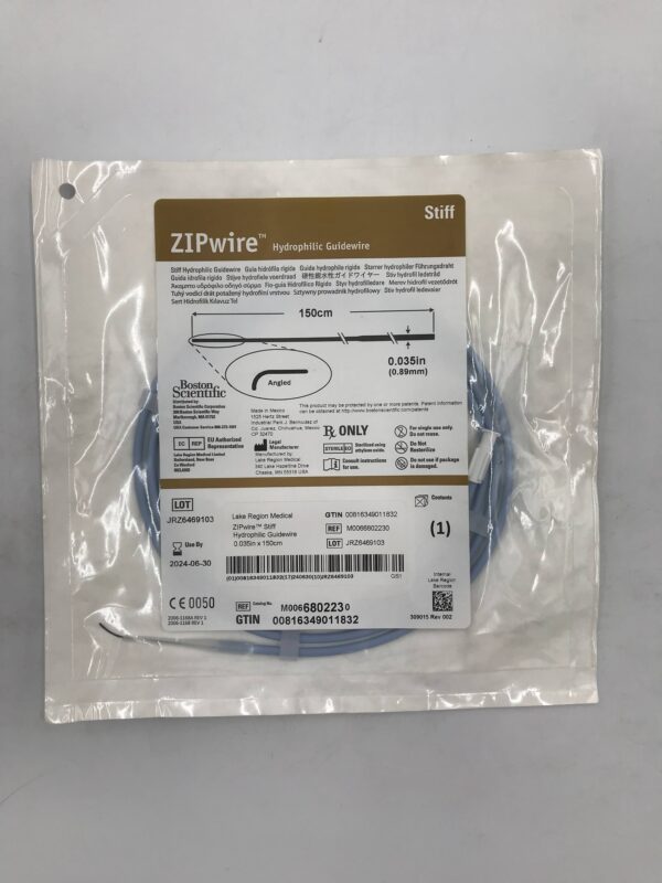 BOSTON SCIENTIFIC 680223 ZIPwire Hydrophilic Guidewire Stiff, Angled 150cm x 0.035"(X)