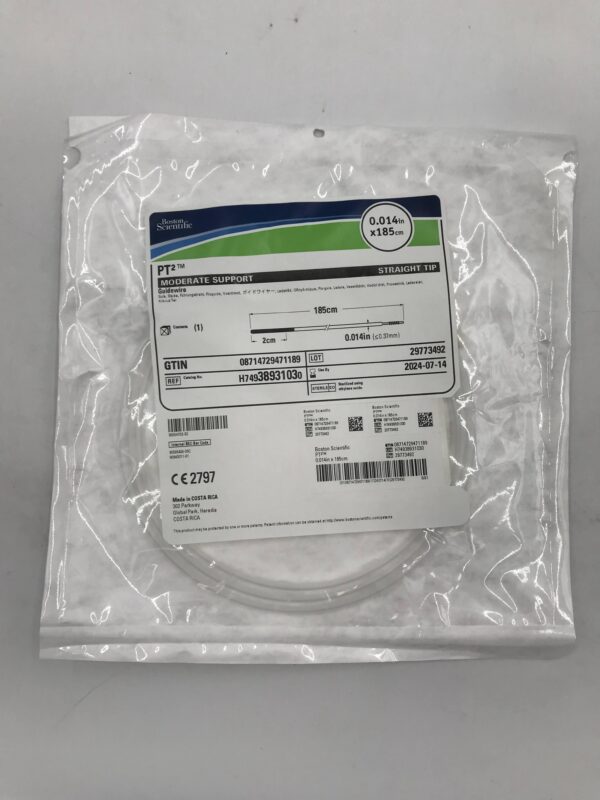 BOSTON SCIENTIFIC 3893103 PT2 Moderate Support Guidewire, Straight Tip 0.014" x 185cm (X)