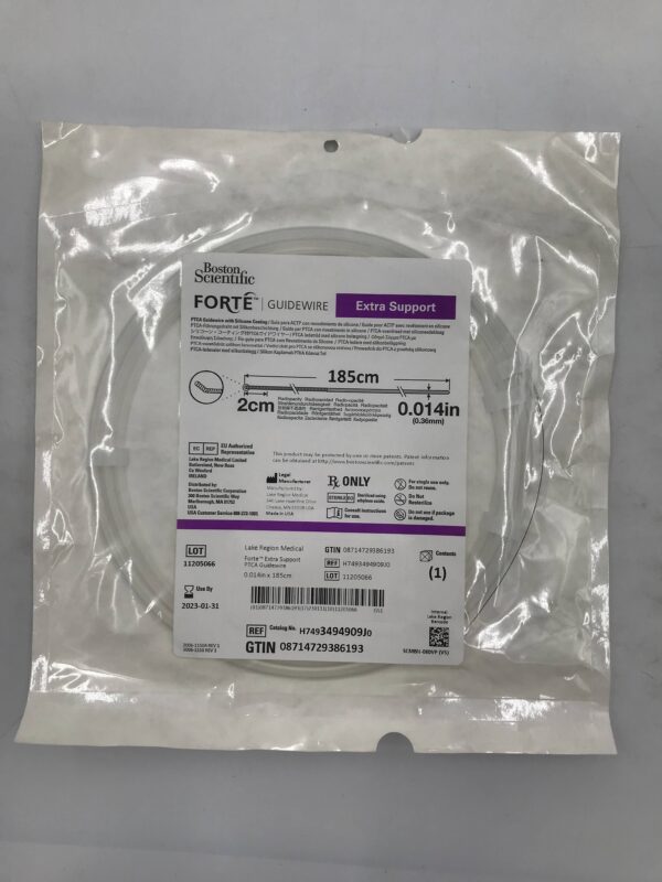 BOSTON SCIENTIFIC 3494909J FORTE Guidewire Extra Support PTCA Guidewire w/ Silicone Coating 0.014"x2cm x 185cm(X)