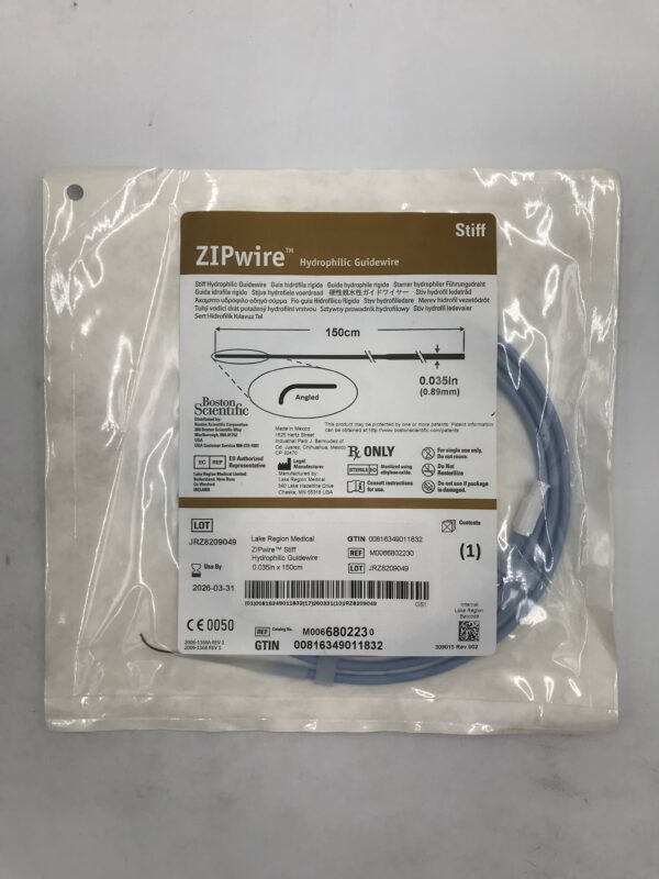 BOSTON SCIENTIFIC 680223 ZIPwire Hydrophilic, Stiff Guidewire, Angled 150cm x 0.035"