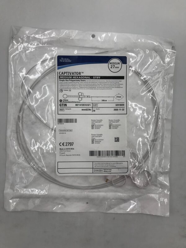 BOSTON SCIENTIFIC 6234 CAPTIVATOR Medium Hexagonal, Stiff Single-Use Polypectomy Snare 27mm x 240cm