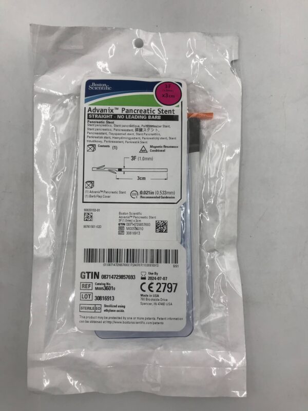 BOSTON SCIENTIFIC 3601 Advanix Pancreatic Stent Straight, No Leading Barb Pancreatic Stent 3F x 3cm (X)