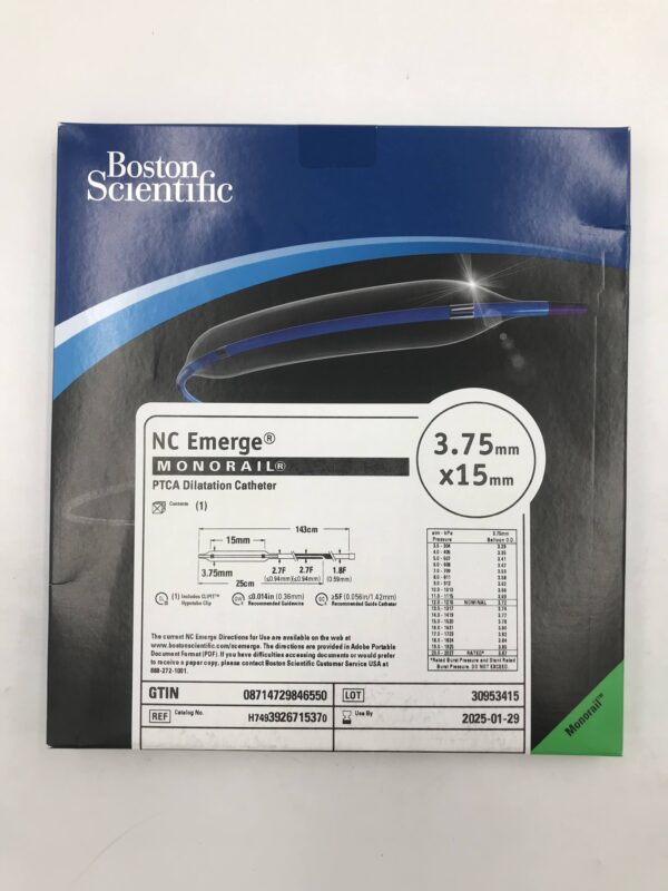 BOSTON SCIENTIFIC 392671537 NC Emerge Monorail PTCA Dilatation Catheter 1.8F-2.7F x 3.75x15mm (X)
